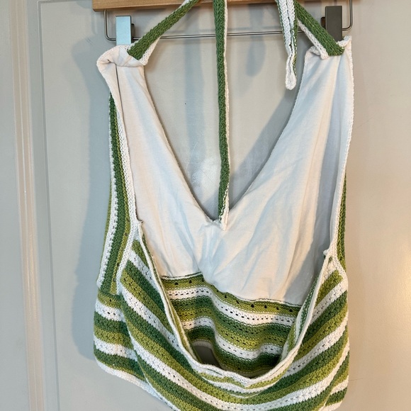 Hollister Green & White Crochet Open Knit Tie Halter Top, Size L/ XL - Picture 5 of 5